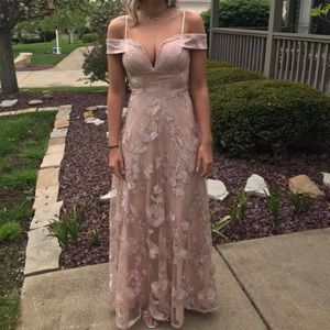 Gorgeous pink lace princess prom dress.